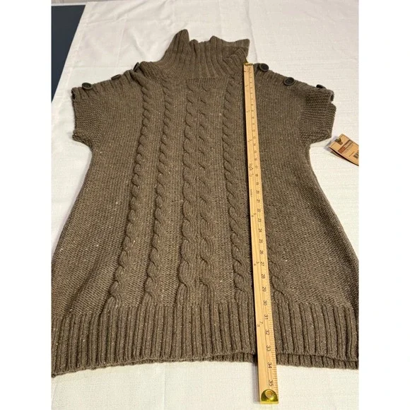 New! Ruff Hewn Womens XL Wool Brown Cable Knit Button Sleeve Turtleneck Top - Picture 7 of 8